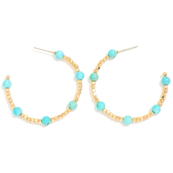 Wholesale stone Metal Beaded Hoop Earrings D
