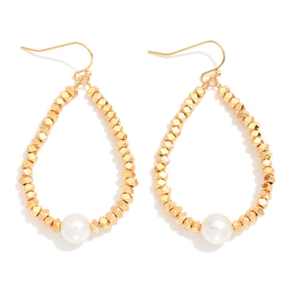 Wholesale metal Geometric Bead Beaded Teardrop Earrings Pearl Detail L