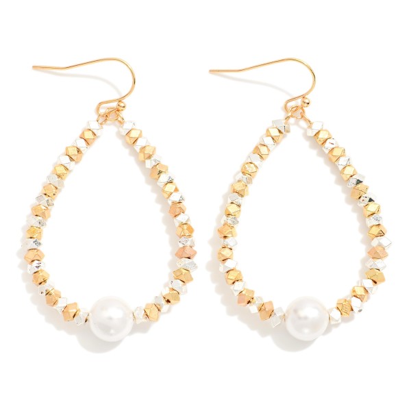 Wholesale metal Geometric Bead Beaded Teardrop Earrings Pearl Detail L