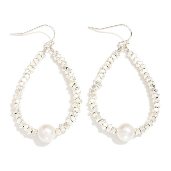 Wholesale metal Geometric Bead Beaded Teardrop Earrings Pearl Detail L