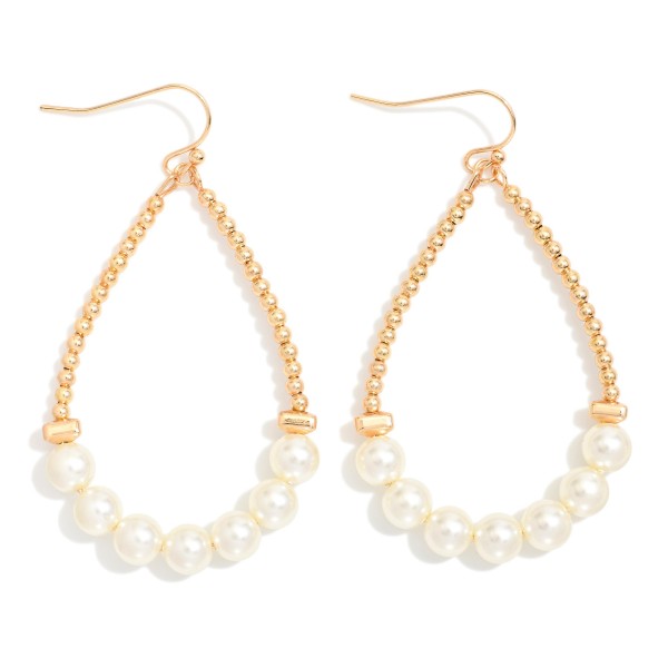 Metal Tone Bead Beaded Teardrop Earrings Featuring Pearl Detail

- Approximately 2" L

