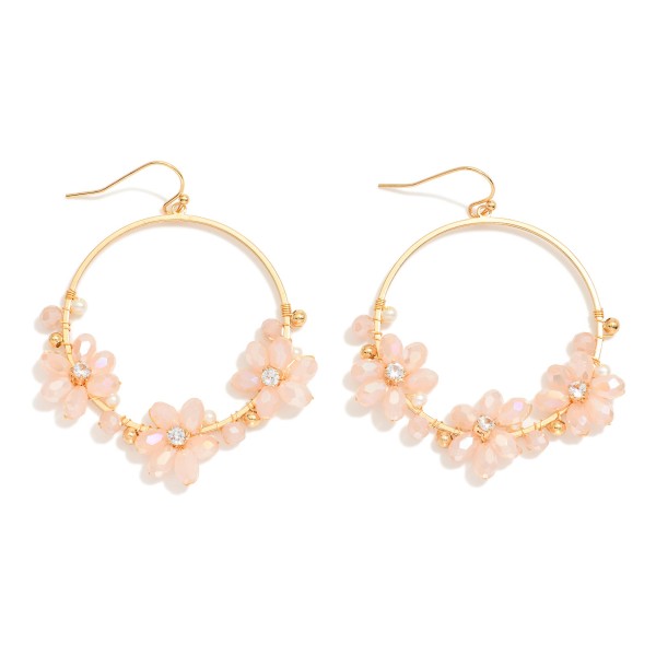 Wholesale metal Hoop Drop Earrings Beaded Flower Details D