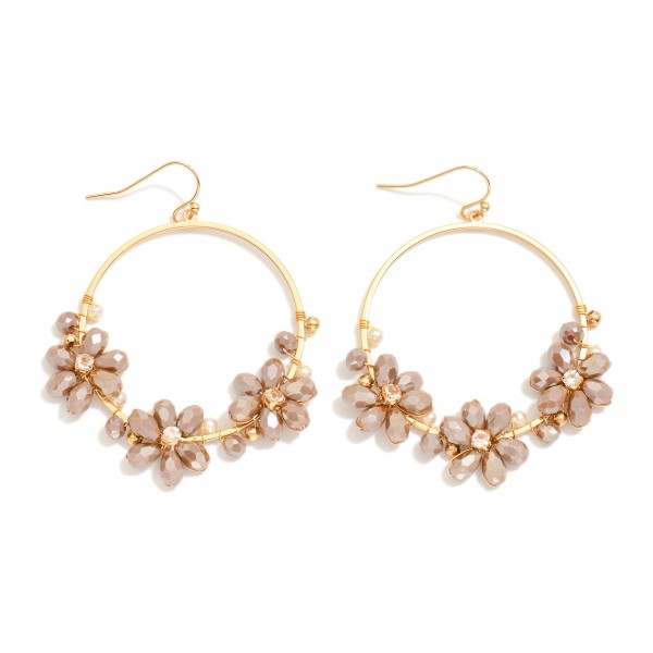 Wholesale metal Hoop Drop Earrings Beaded Flower Details D