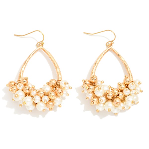 Wholesale hammered Metal Teardrop Drop Earrings Pearl Metal Cluster Accent L