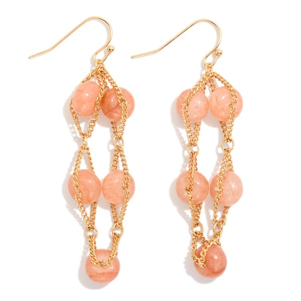 Intertwined Stone Bead & Chain Link Drop Earrings 

- Approximately  2" L