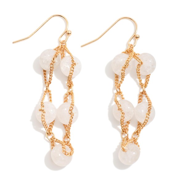 Intertwined Stone Bead & Chain Link Drop Earrings 

- Approximately  2" L