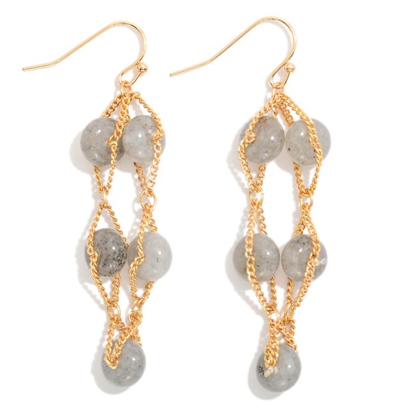Intertwined Stone Bead & Chain Link Drop Earrings 

- Approximately  2" L