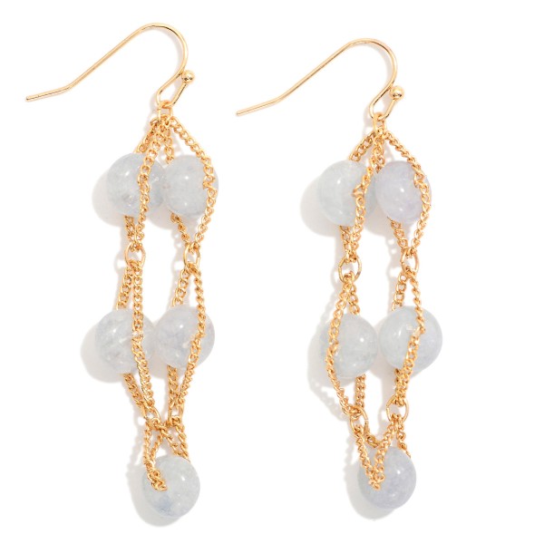 Intertwined Stone Bead & Chain Link Drop Earrings 

- Approximately  2" L