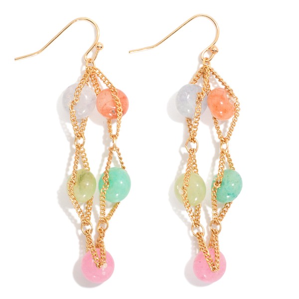 Intertwined Stone Bead & Chain Link Drop Earrings 

- Approximately  2" L