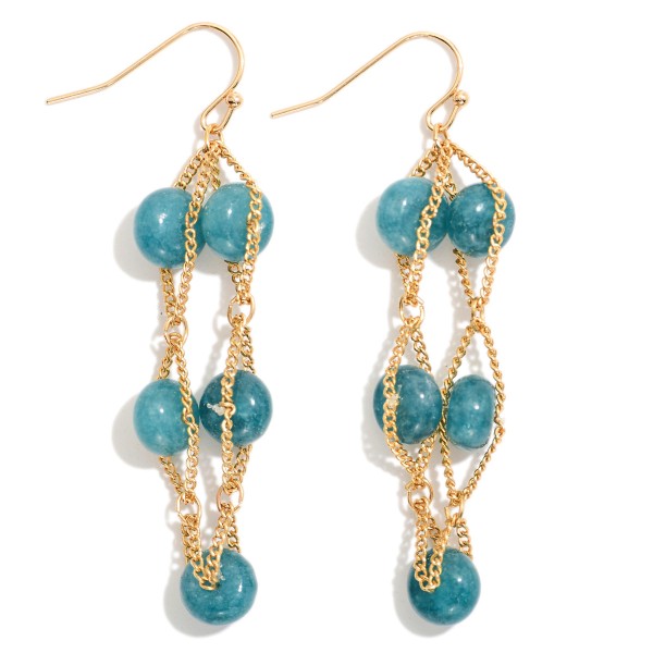 Intertwined Stone Bead & Chain Link Drop Earrings 

- Approximately  2" L