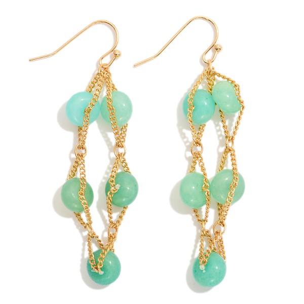 Intertwined Stone Bead & Chain Link Drop Earrings 

- Approximately  2" L