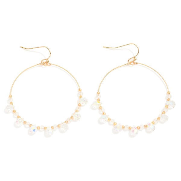 Wholesale beaded Wire Hoop Drop Earrings Glass Crystal Teardrop Beads L
