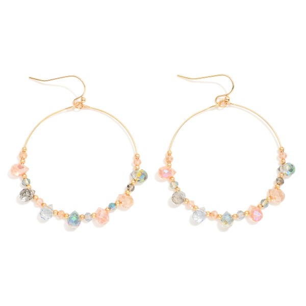 Wholesale beaded Wire Hoop Drop Earrings Glass Crystal Teardrop Beads L