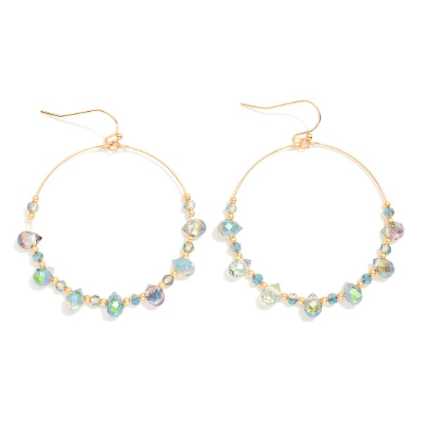 Wholesale beaded Wire Hoop Drop Earrings Glass Crystal Teardrop Beads L