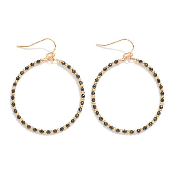 Faceted Beaded Drop Hoop Earrings Featuring Gold Tone Beads 

- Approximately 2" L