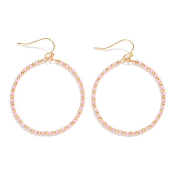 Faceted Beaded Drop Hoop Earrings Featuring Gold Tone Beads 

- Approximately 2" L