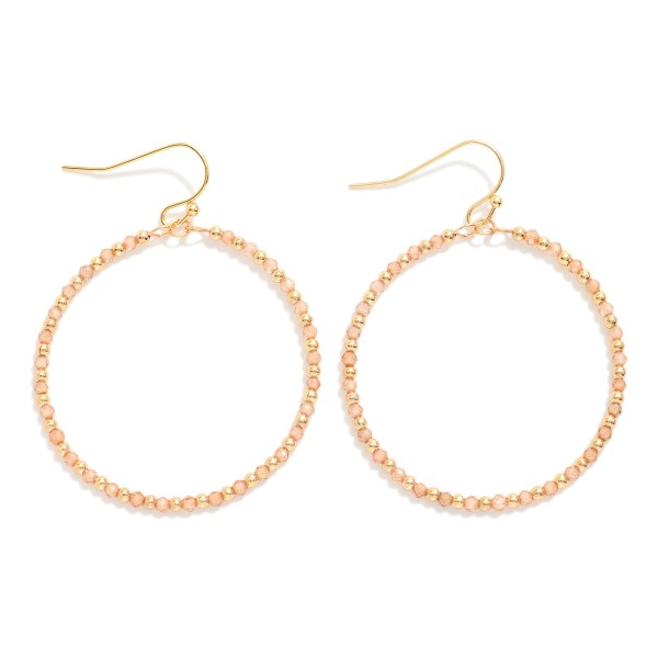 Faceted Beaded Drop Hoop Earrings Featuring Gold Tone Beads 

- Approximately 2" L