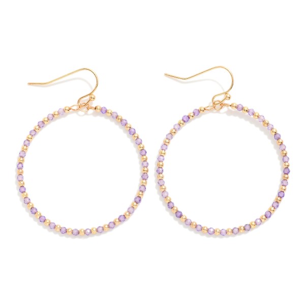 Faceted Beaded Drop Hoop Earrings Featuring Gold Tone Beads 

- Approximately 2" L