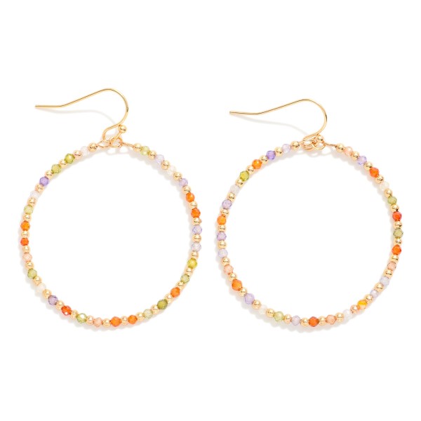 Faceted Beaded Drop Hoop Earrings Featuring Gold Tone Beads 

- Approximately 2" L