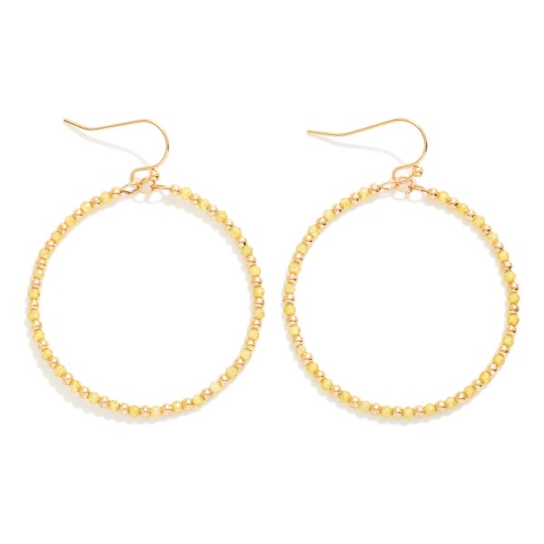 Faceted Beaded Drop Hoop Earrings Featuring Gold Tone Beads 

- Approximately 2" L