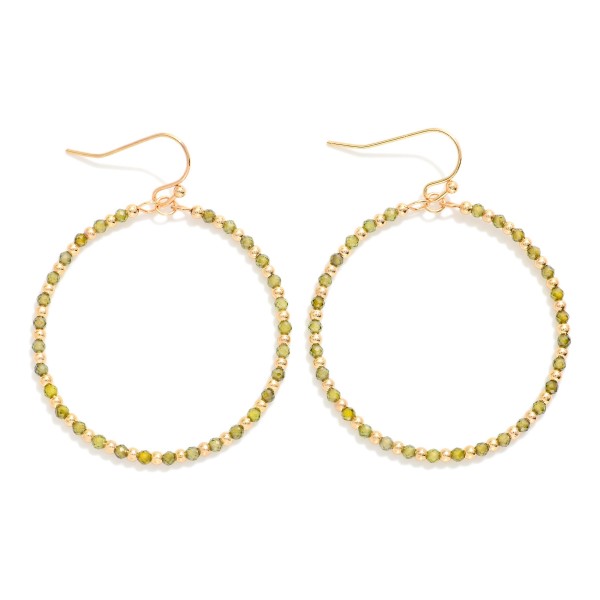 Faceted Beaded Drop Hoop Earrings Featuring Gold Tone Beads 

- Approximately 2" L