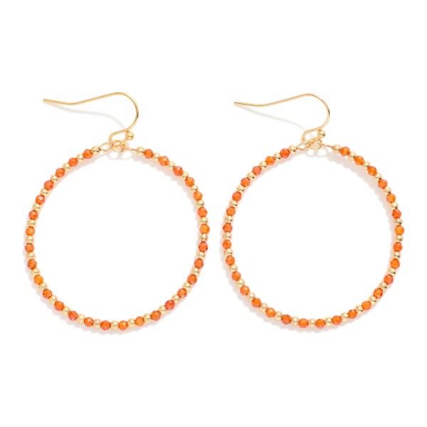 Faceted Beaded Drop Hoop Earrings Featuring Gold Tone Beads 

- Approximately 2" L