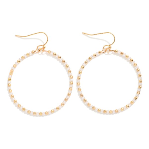 Faceted Beaded Drop Hoop Earrings Featuring Gold Tone Beads 

- Approximately 2" L
