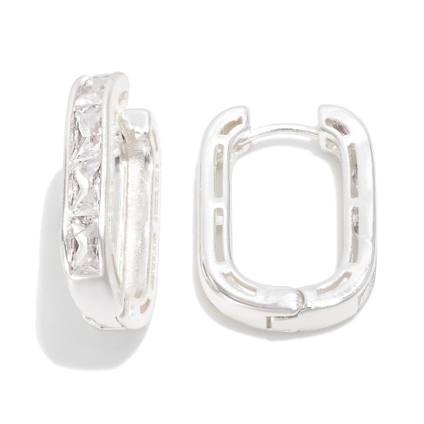 Wholesale metal Rounded Rectangle Hoop Earrings Glass Crystal Details D