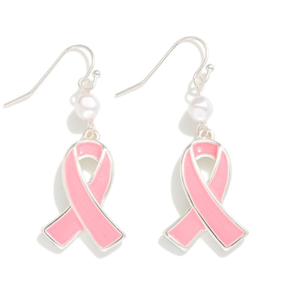 Wholesale enamel Pink Ribbon Pearl Drop Earrings L