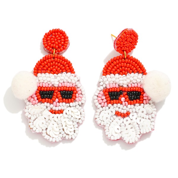 Wholesale seed Beaded Santa Claus Post Drop Earrings Pom Detail L