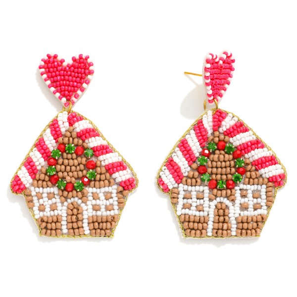 Wholesale seed Beaded Gingerbread House Post Drop Earrings L