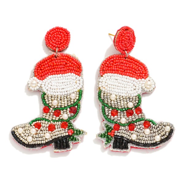 Wholesale seed Beaded Christmas Cowboy Boot Post Drop Earrings L