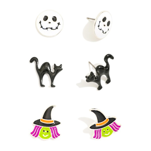 Set Of Three Enamel Halloween Drop Earrings 

- Approximately .75" L