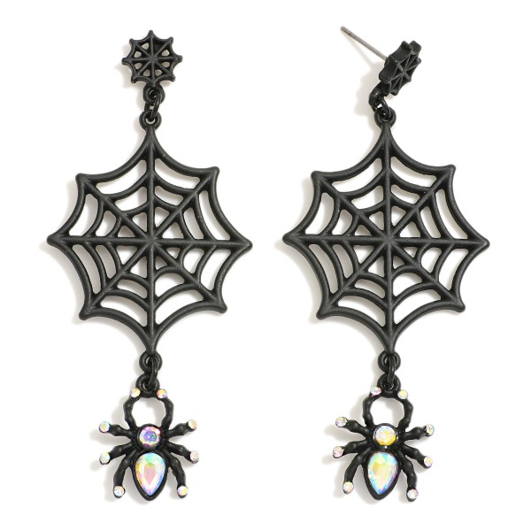 Linked Matte Spider Web & Rhinestone Spider Post Drop Earrings 

- Approximately 2.75" L