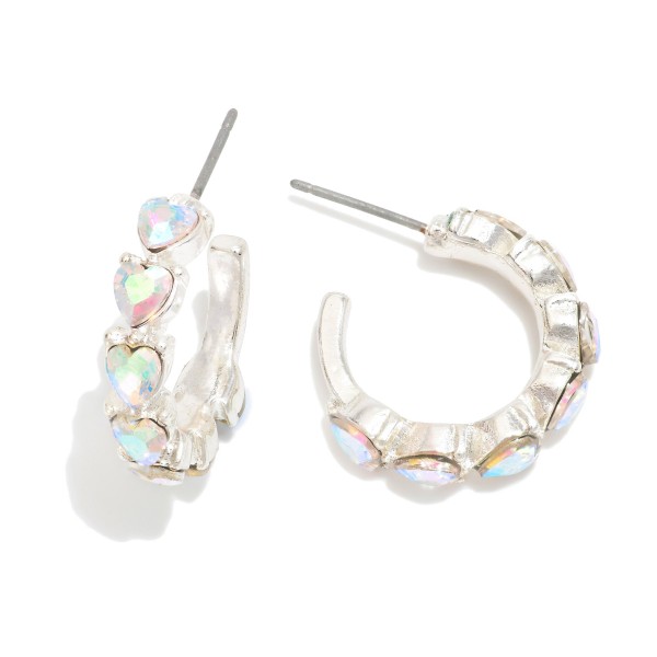 Wholesale metal Hoop Drop Earring Studded Heart Rhinestones D