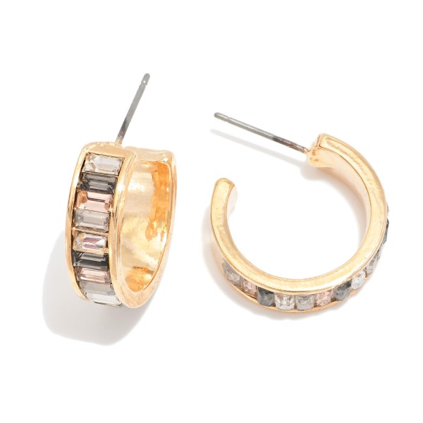 Rectangular Rhinestone Studded Hoop Earrings

- Approximately .75" D