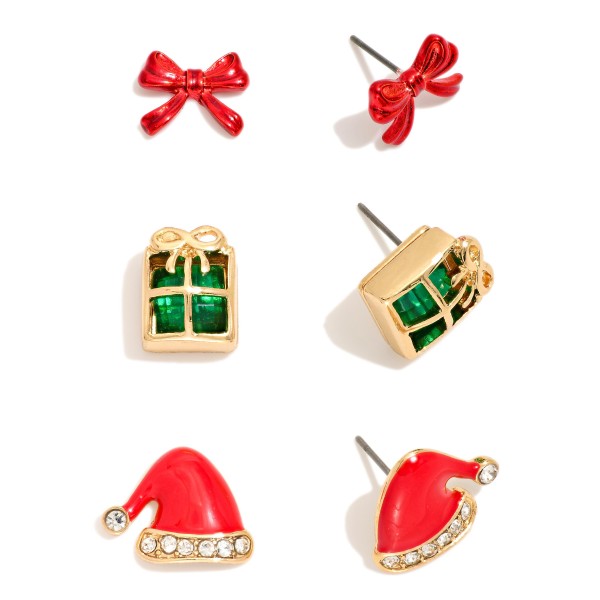 Wholesale set Three Christmas Stud Earrings Rhinestone Details L