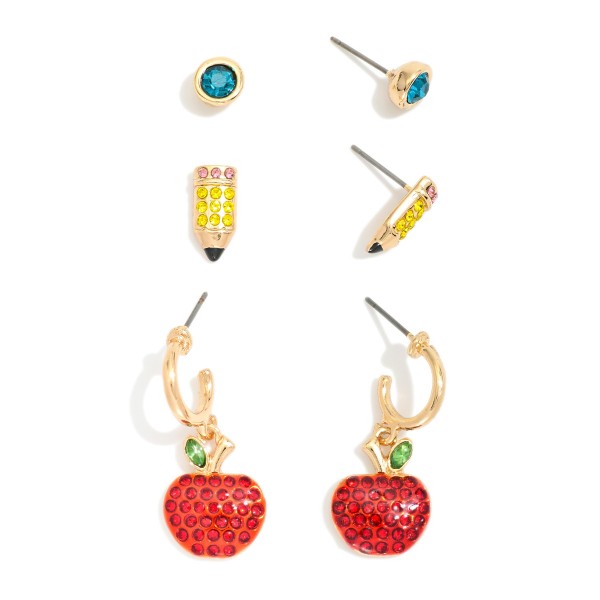 Wholesale set Three Rhinestone Back School Earrings L L