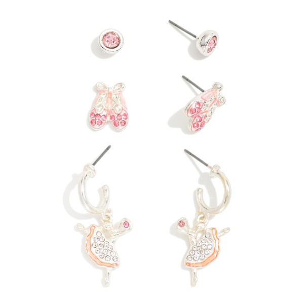 Set Of Three Rhinestone Ballerina Earrings 

- Approximately .25" L- 1" L