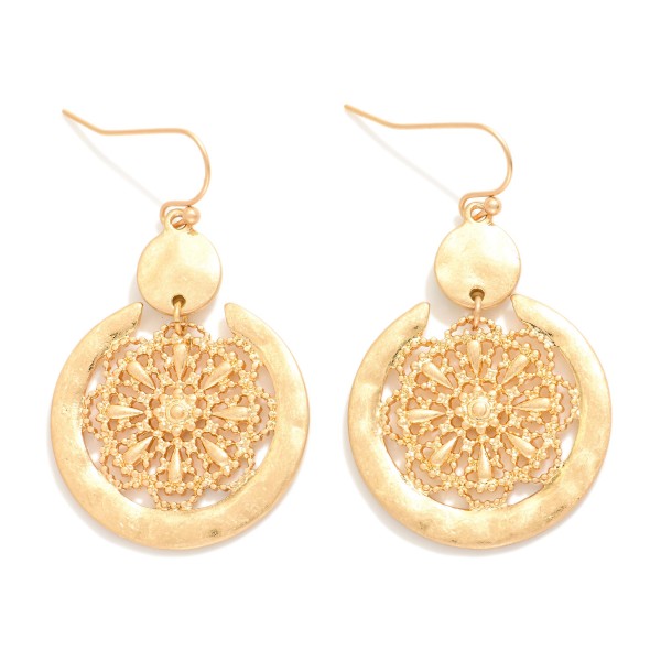 Wholesale metal Filigree Mandala Drop Earrings Hammered Metal Border L