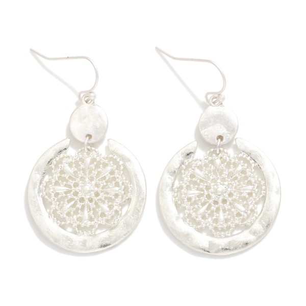 Wholesale metal Filigree Mandala Drop Earrings Hammered Metal Border L