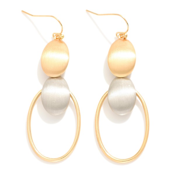 Wholesale linked Brushed Metal Ovals Drop Earrings Linked Hollow Oval L