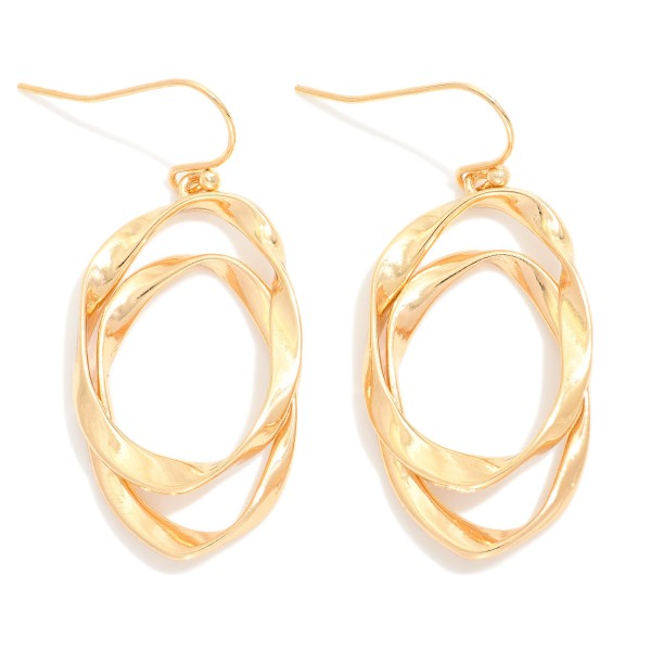 Wholesale metal Layered Twisted Flat Metal Ovals Drop Earrings L