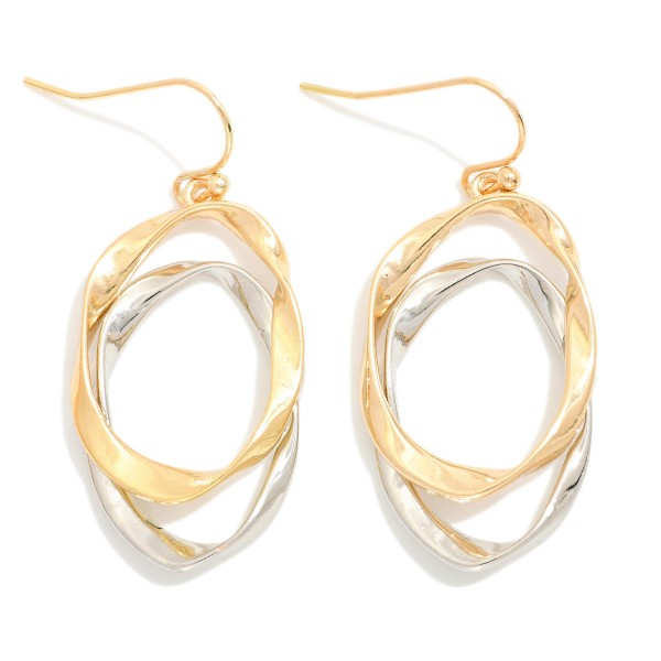 Wholesale metal Layered Twisted Flat Metal Ovals Drop Earrings L