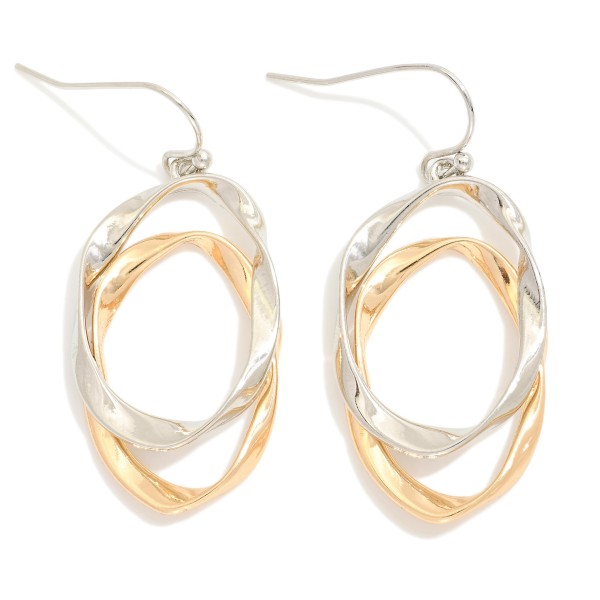 Wholesale metal Layered Twisted Flat Metal Ovals Drop Earrings L