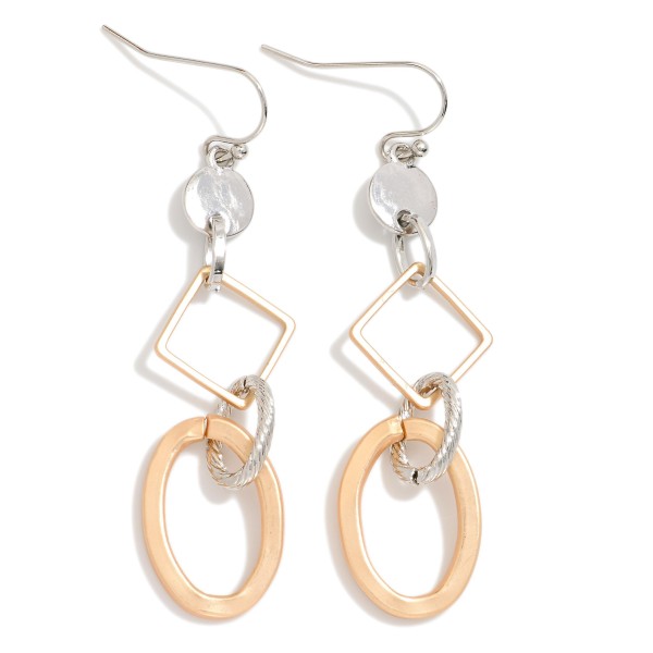 Chain Linked Metal Tone Geometric Shapes Drop Earrings 

- Approximately 2.25" L