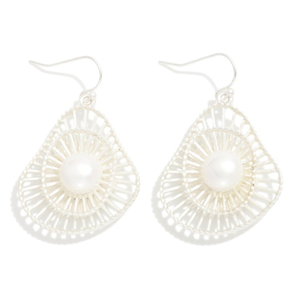 Wholesale nesting Metal Cut Out Geometric Shapes Drop Earrings Pearl Detail L