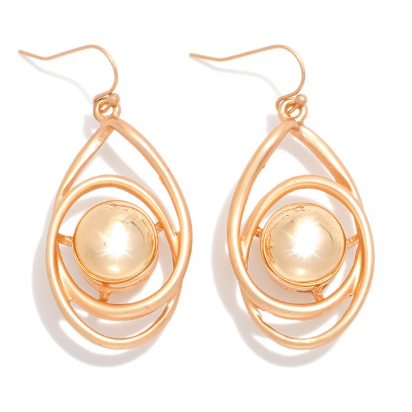 Intertwined Metal Oval Drop Earrings With Nesting Pearl Detail 

- Approximately 2" L 