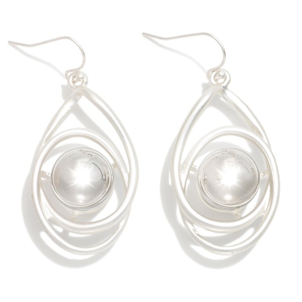 Intertwined Metal Oval Drop Earrings With Nesting Pearl Detail 

- Approximately 2" L 