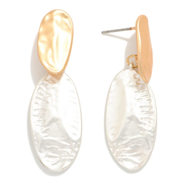 Linked Textured Matte Metal Ovals Post Drop Earrings 

- Approximately 1.75" L